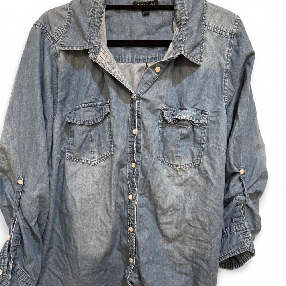 Lane Bryant Women's Blue Button Down Western Denim Jean Long Sleeve Shirt